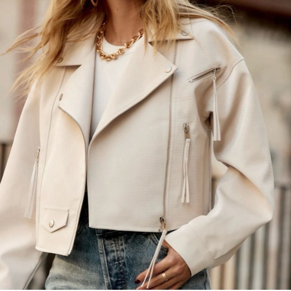 12th Tribe Roxbury Eggshell Croc Vegan Leather Jacket
